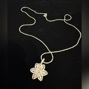 Sterling Silver Floral Filigree Italian Pendant Necklace